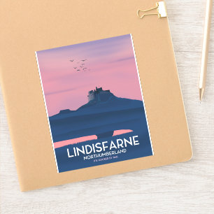 Pegatina Póster de viaje al castillo de Lindisfarne Northum