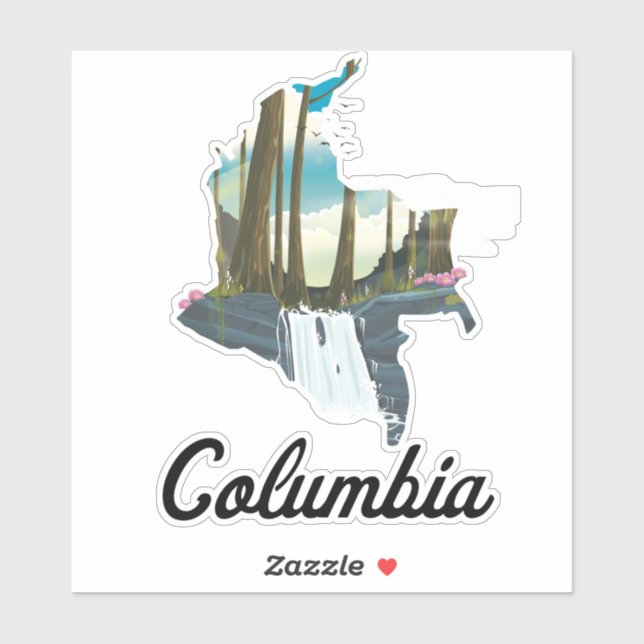 Pegatina Póster de viaje mapa de Colombia (Hoja)