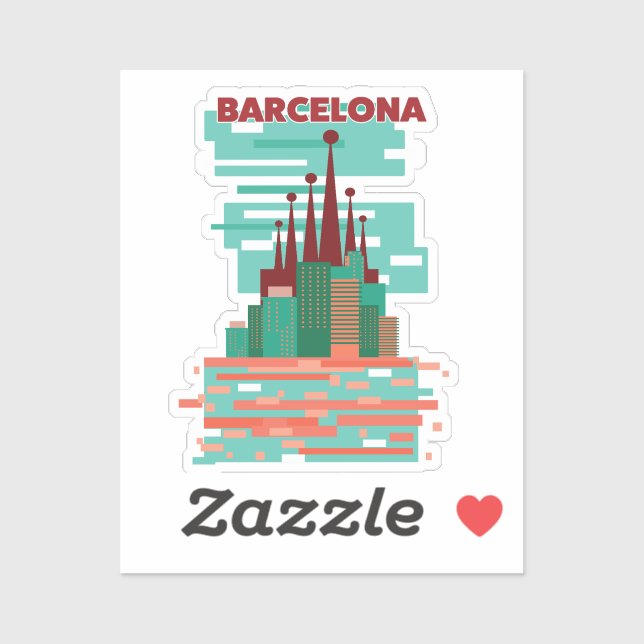 Pegatina Póster de viaje retro de Barcelona (Hoja)