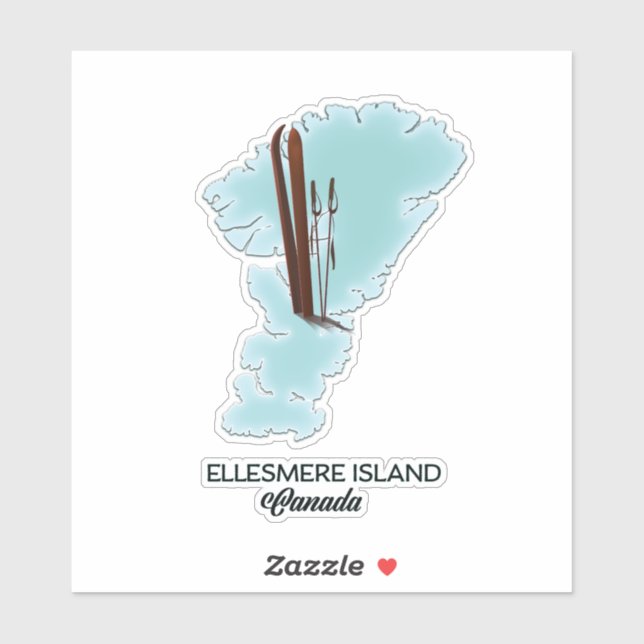 Pegatina póster del mapa de la isla Ellesmere Canadá (Hoja)