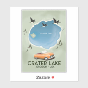 Pegatina Poster del mapa de viajes del Crater Lake Oregon