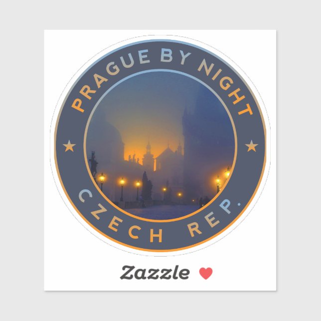 Pegatina Praha de noche. Praga de la República Checa (Hoja)