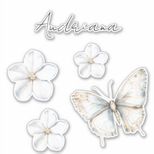 Pegatina Precioso Shower Nupcial de Mariposa Azul Blanca