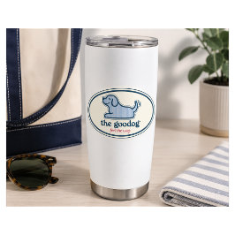 Pegatina Preppy Blue Seersucker Dog Oval