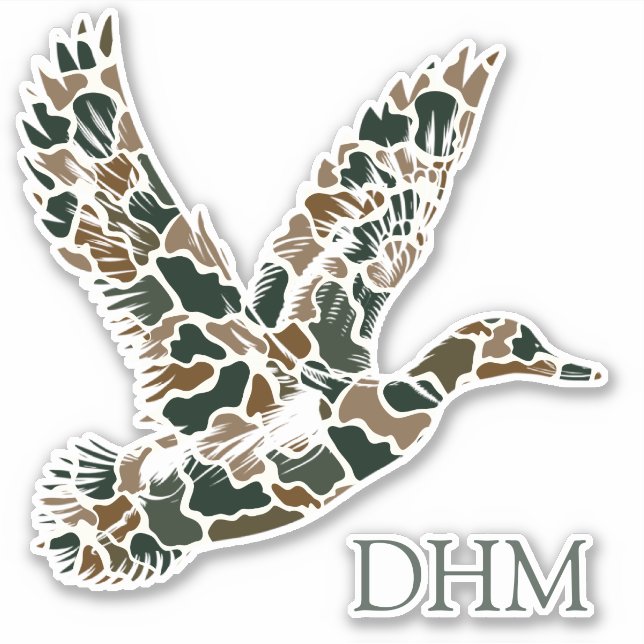 Pegatina Preppy Camouflage Mallard Duck Monogram (Anverso)