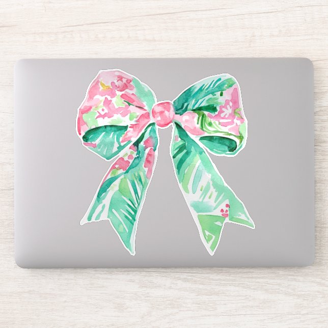 Pegatina Preppy Rosa y Aqua Floral Bow (Ordenador)