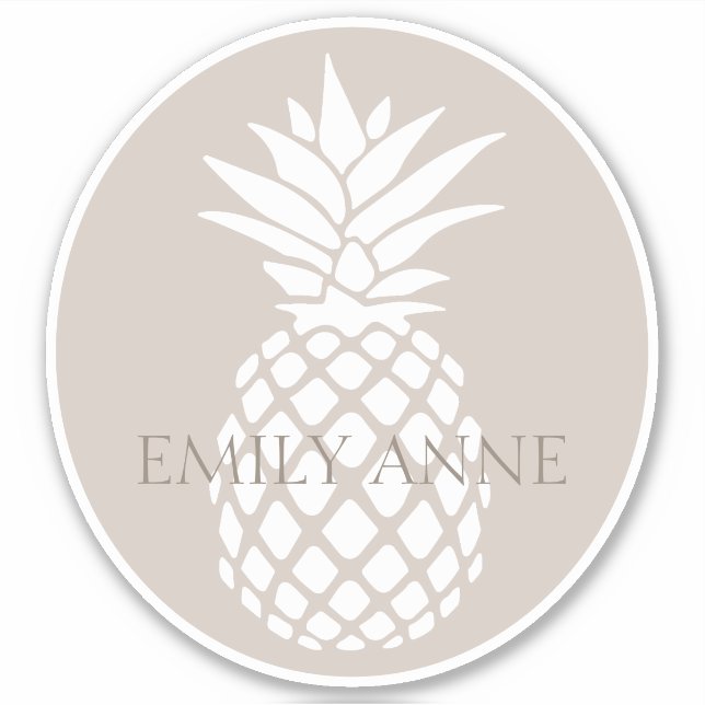 Pegatina Preppy White Pineapple on Beige Personalized (Anverso)