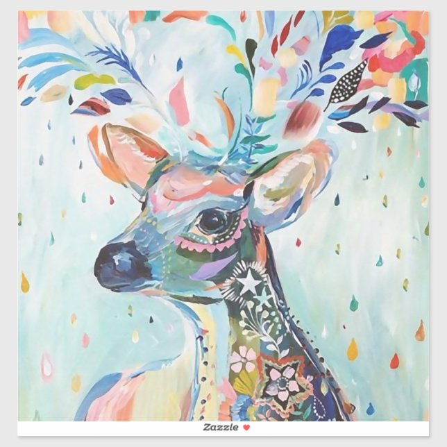 Pegatina Pretty Modern Deer Art Flower Antlers (Hoja)