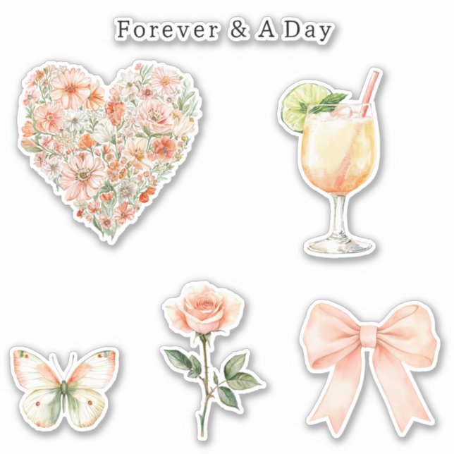 Pegatina Pretty Peach Floral Heart Wedding (Anverso)