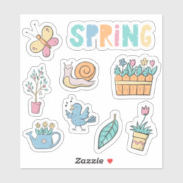 Pegatina Primavera en flores de arcoíris y jardín conjunto 