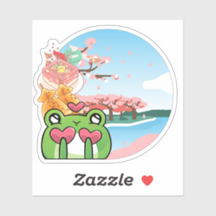Pegatina Primavera en Japón: Rana enamorada y Sakura