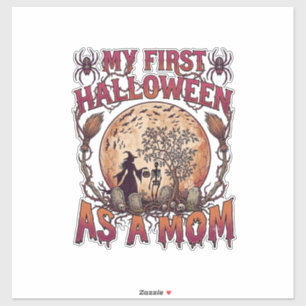 Pegatina Primer Halloween como bruja esqueleto de luna_1