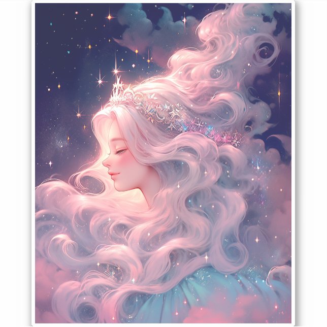Pegatina Princesa Anime Chica Hecha De Estrellas (Anverso)