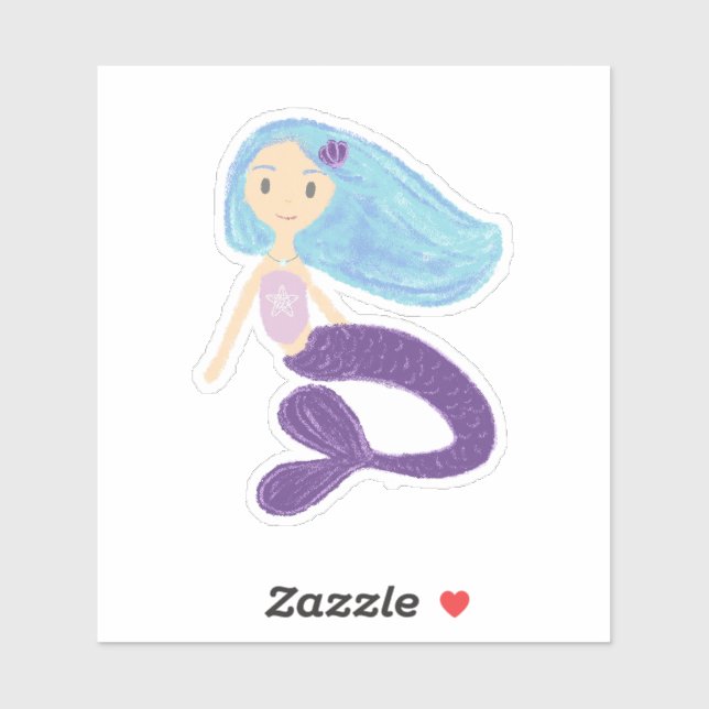 Pegatina Princesa de sirena Verde azulada y de ciruelas (Hoja)