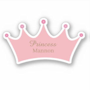 Pegatina Princess Rubor Pink Gold Crown Tiara Nombre person