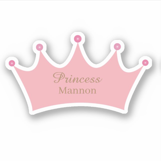 Pegatina Princess Rubor Pink Gold Crown Tiara Nombre person (Anverso)