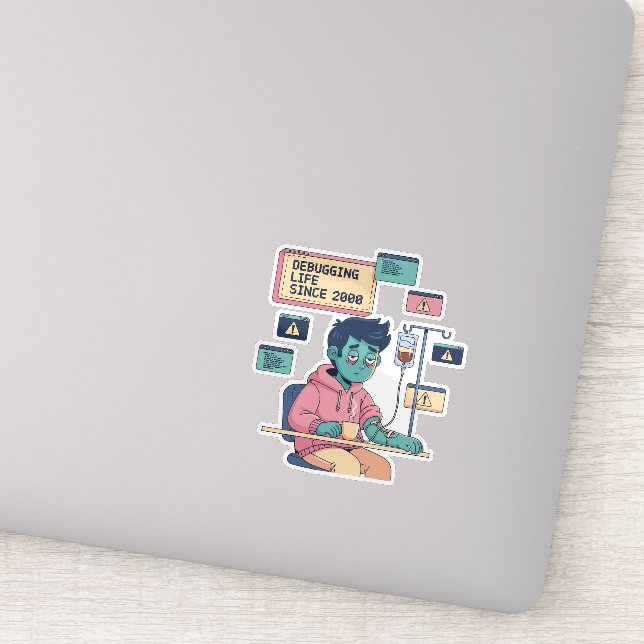Pegatina Programador Geek Depurando la Vida (Detalle)