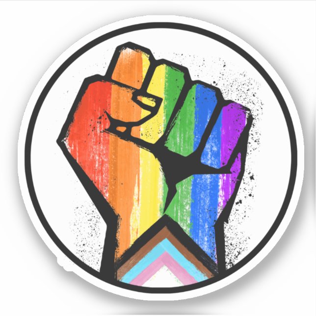 PEGATINA PROGRESO ORGULLO LGBTQ PUÑO RESISTENCIA (Anverso)