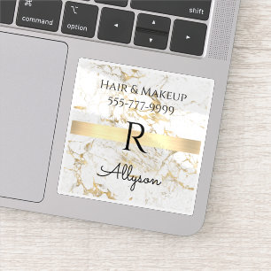 Pegatina Promoción de negocio, mármol blanco/dorado, servic