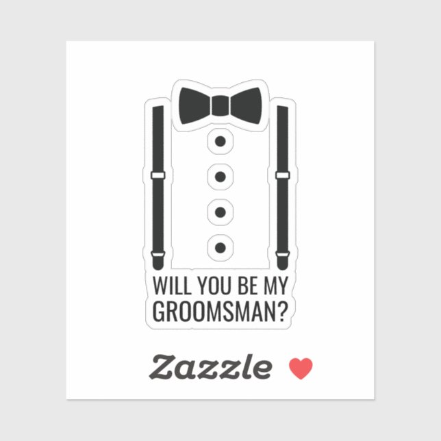 Pegatina Propuesta de Groomsman personalizada de Black Bow (Hoja)