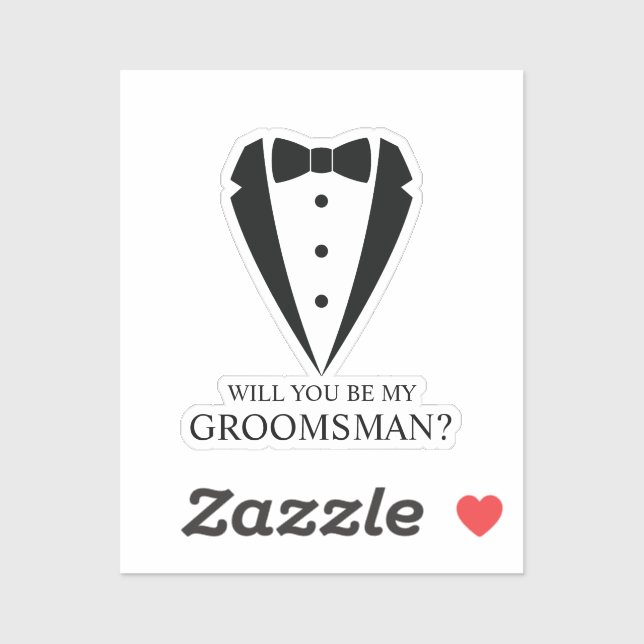 Pegatina Propuesta de Groomsman personalizada de Black Tuxe (Hoja)