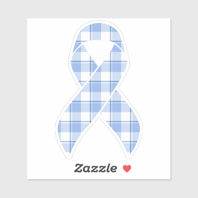Pegatina Prostate Cancer Awareness Plaid Light Blue Ribbon (Hoja)
