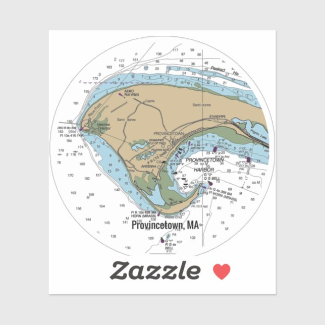 Pegatina Provincetown MA Cape Cod Chart (Hoja)