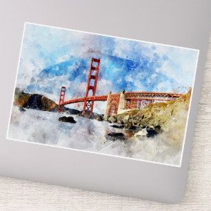 Pegatina Puente Golden Gate acuarela en San Francisco