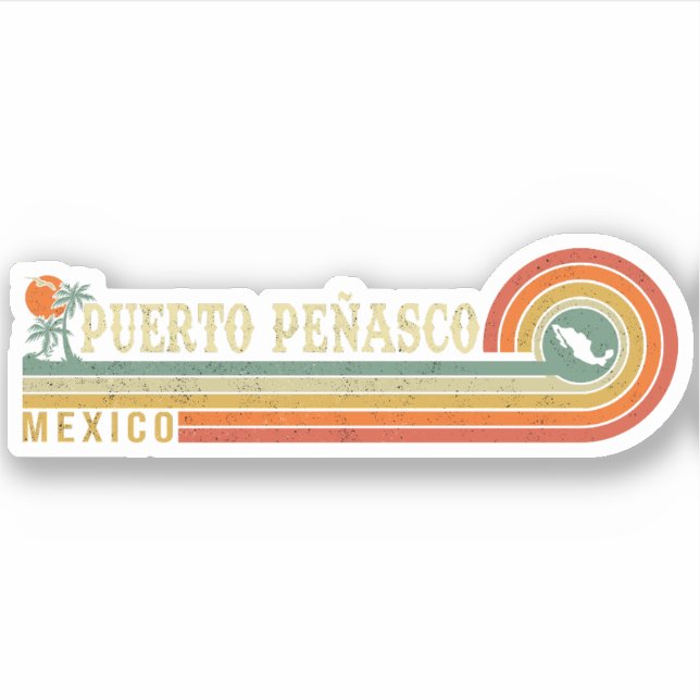Pegatina Puerto Peñasco México Vintage Palm Trees 60 (Anverso)
