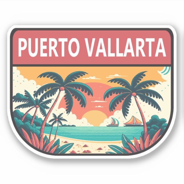 Pegatina Puerto Vallarta México Retro Emblem (Anverso)