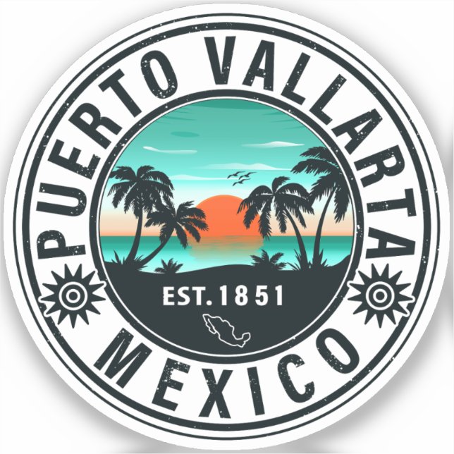 Pegatina Puerto Vallarta México Retro Sunset Souvenirs 60 (Anverso)