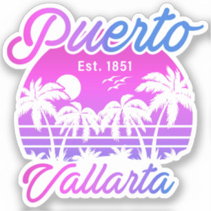 Pegatina Puerto Vallarta Retro Sunset 80 Palm Trees