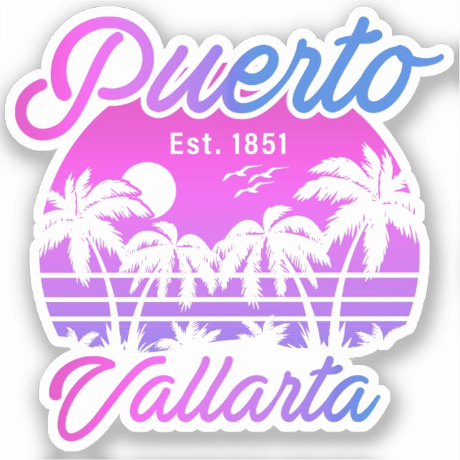 Pegatina Puerto Vallarta Retro Sunset 80 Palm Trees (Anverso)