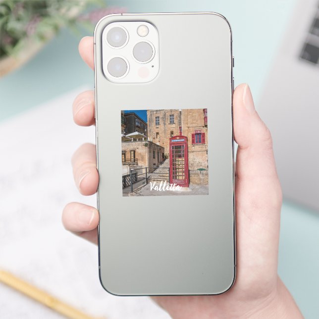 Pegatina Puesto de teléfono rojo en La Valeta Malta (Teléfono)