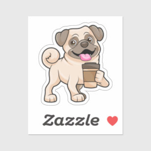 Pegatina Pug con café para ir