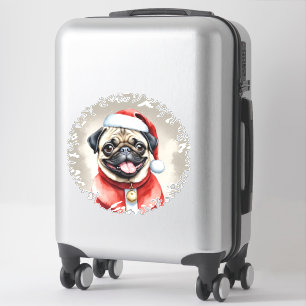 Pegatina Pug Con El Equipo De Santa Claus - Navidades 1