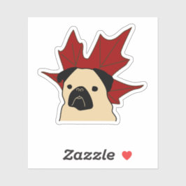 Pegatina Pug con una hoja grande