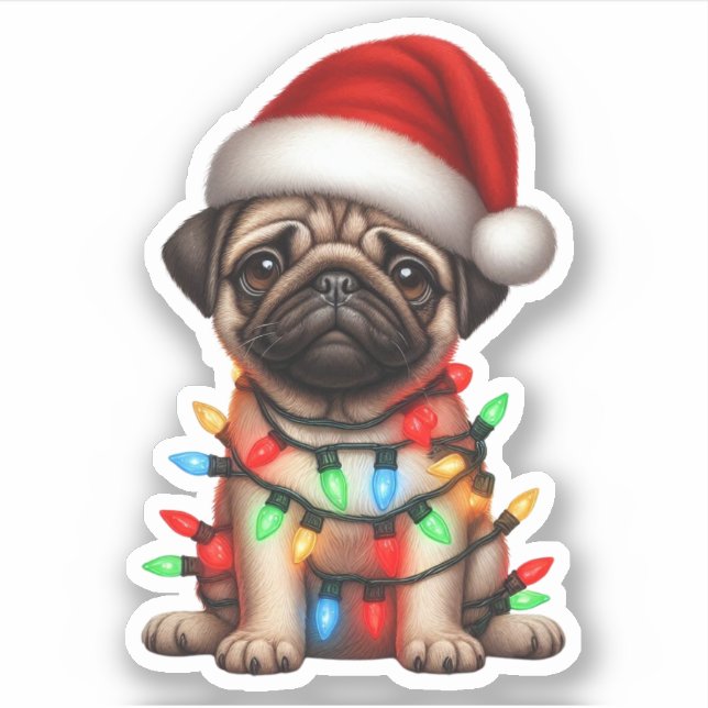 Pegatina Pug de los Navidades de Cute (Anverso)