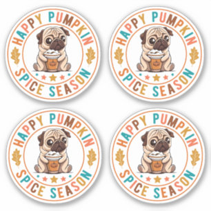 Pegatina Pug de temporada feliz de calabaza