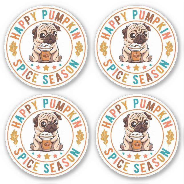 Pegatina Pug de temporada feliz de calabaza (Anverso)