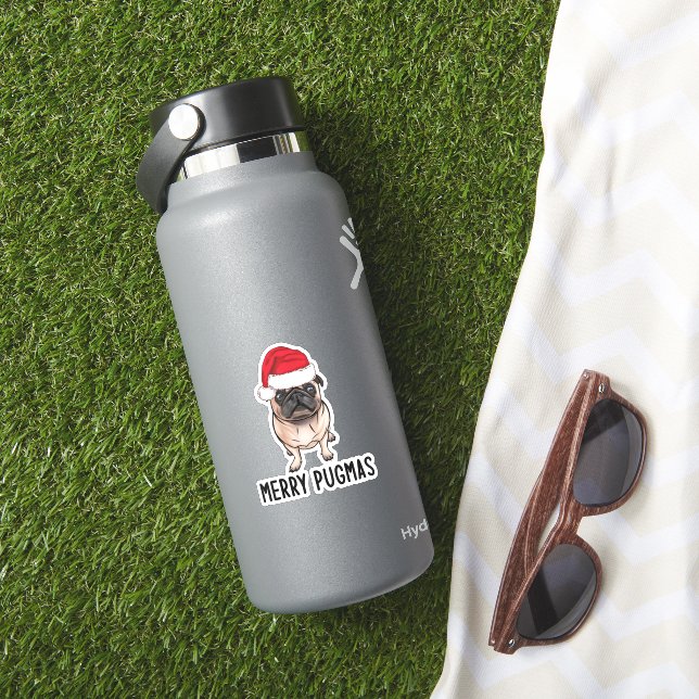 Pegatina Pug Merry Christmas Pug Merry Pugmas (HydroFlask Insitu)