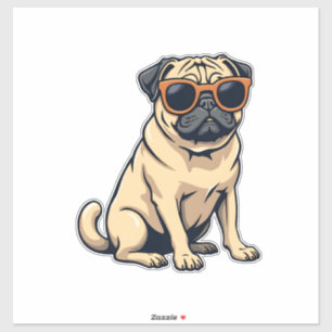 Pegatina Pug Retro con Gafas de Sol Divertido Vect de Perro