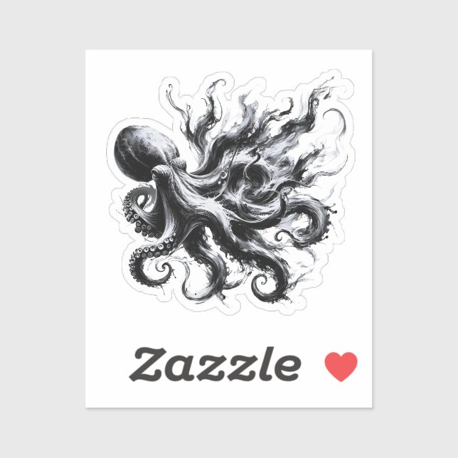 Pegatina Pulpo Kraken de fluido de tinta abstracta (Hoja)