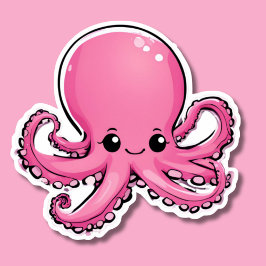 Pegatina Pulpo Rosa Sonriente Adorable 