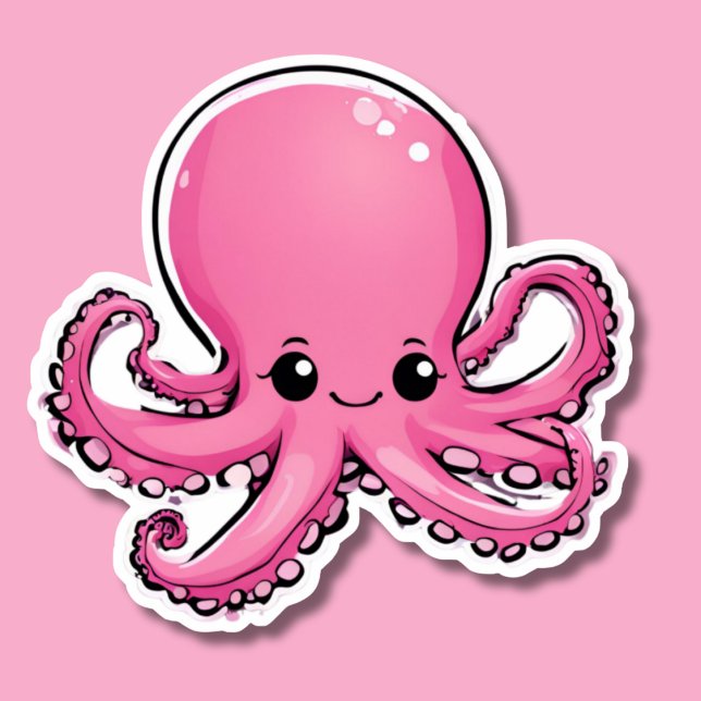 Pegatina Pulpo Rosa Sonriente Adorable  (Subido por el creador)