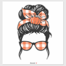 Pegatina Pumpkin Messy Bun Sticker – Fall Plaid Hair Bow 