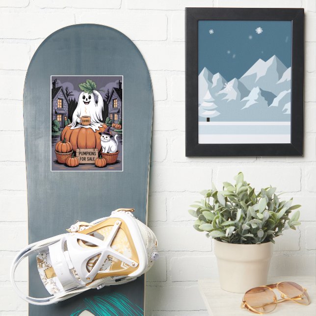 Pegatina Pumpkins For Sale & Caffeine Ghost-Cat V2 Stickers (snowboard)