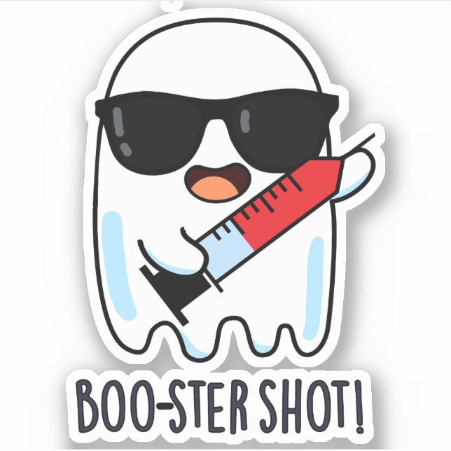Pegatina Pun de la vacuna de Fantasma Graciosa Boo-ster Sho (Anverso)