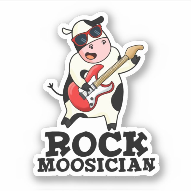 Pegatina Pun, músico de vaca divertida de rock (Anverso)