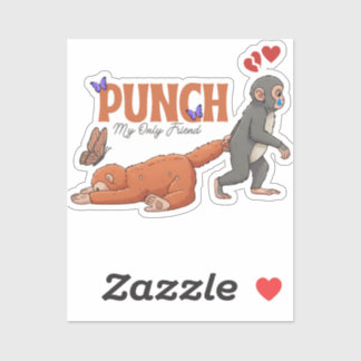Pegatina Punch‑kun & Plush Monkey – Kawaii para Niños